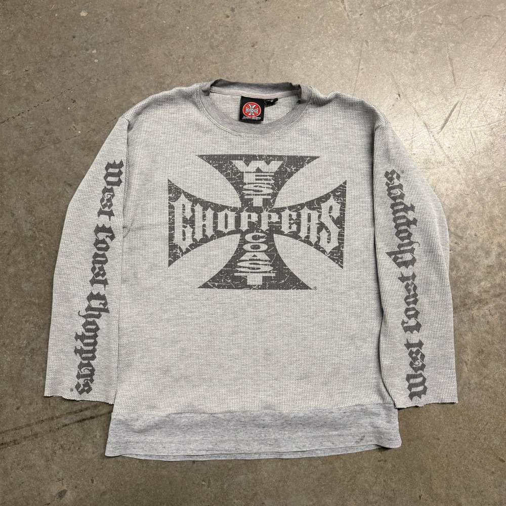 West Coast Choppers Jesse James Mens Gray Thermal Waffle Knit Shirt Medium Logo